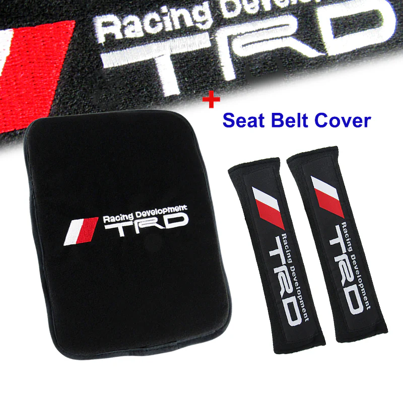 Toyota TRD Set Black Car Center Console Armrest Fleece Cushion Mat Pad Seat Belt Cover Combo - Image 4
