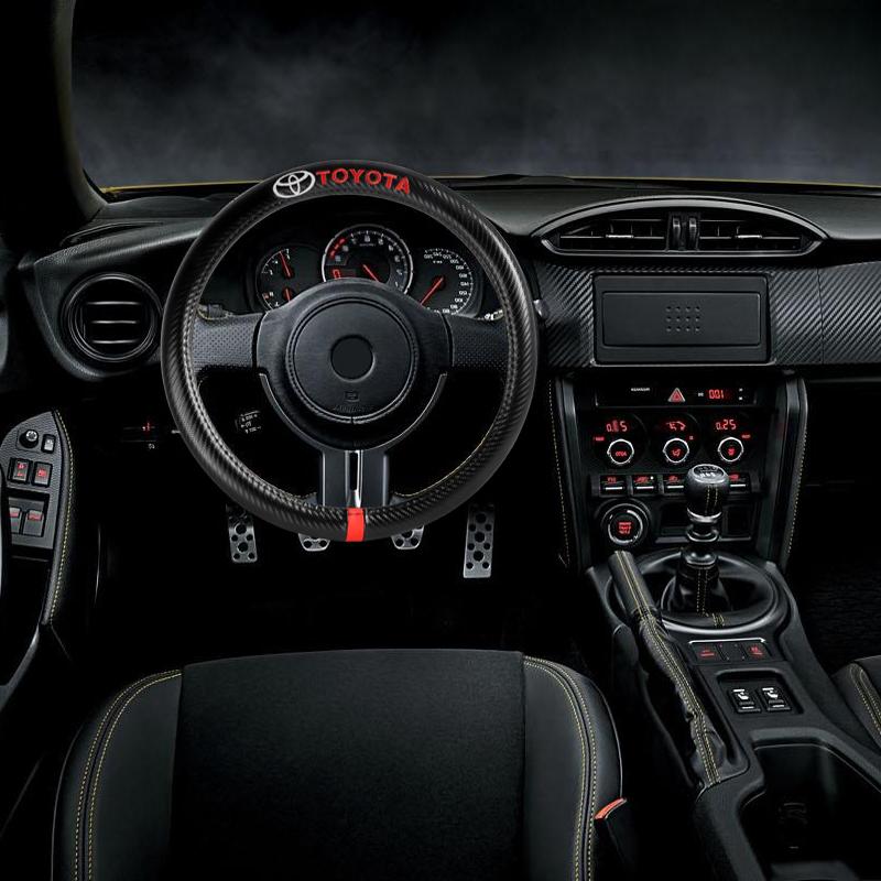 TOYOTA TRD Set of Car 15" Steering Wheel Cover Carbon Fiber Style Leather with Seat Belt Covers - Image 11