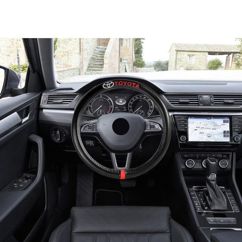 TOYOTA TRD Set of Car 15" Steering Wheel Cover Carbon Fiber Style Leather with Seat Belt Covers - Image 3