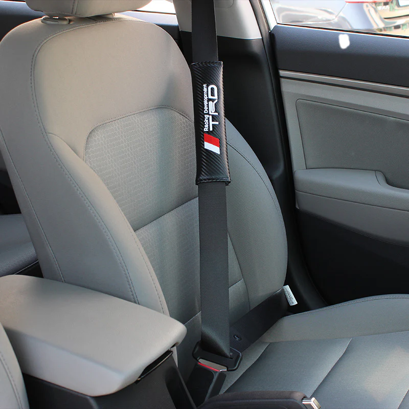 TOYOTA TRD Set of Car 15" Steering Wheel Cover Carbon Fiber Style Leather with Seat Belt Covers - Image 5