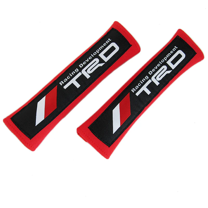 Toyota TRD Set of Carbon Fiber Look Embroidered Armrest Cushion & Soft Touch Cotton Material Seat Belt Covers New - Image 3