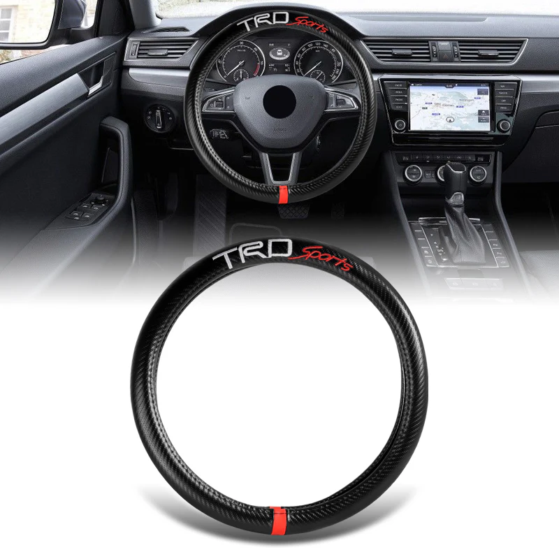 TOYOTA TRD Sports Set of Car 15" Steering Wheel Cover Carbon Fiber Look Leather with Exquisite Clock - Image 7