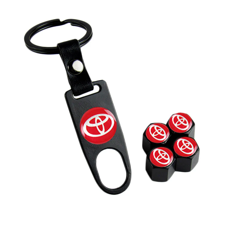 TOYOTA TRD Universal Car SUV Wheel Tire Valves Dust Stem Air Caps Keychain Emblem Black Set - Image 5