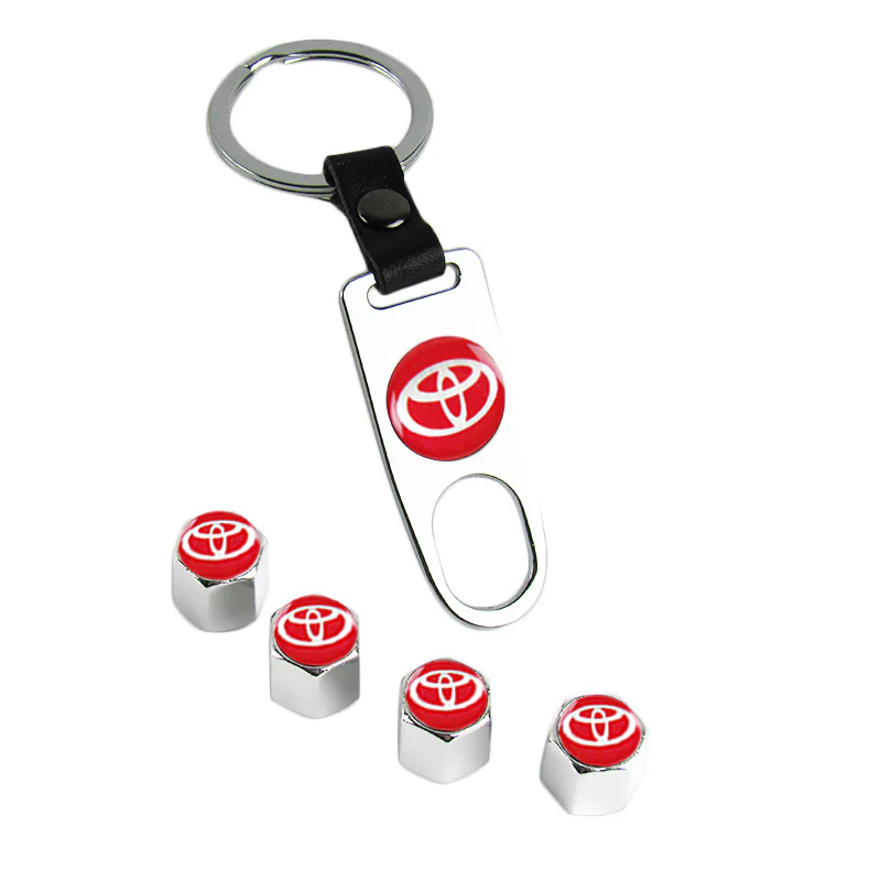 TOYOTA TRD Universal Car SUV Wheel Tire Valves Dust Stem Air Caps Keychain Emblem Silver Set - Image 5