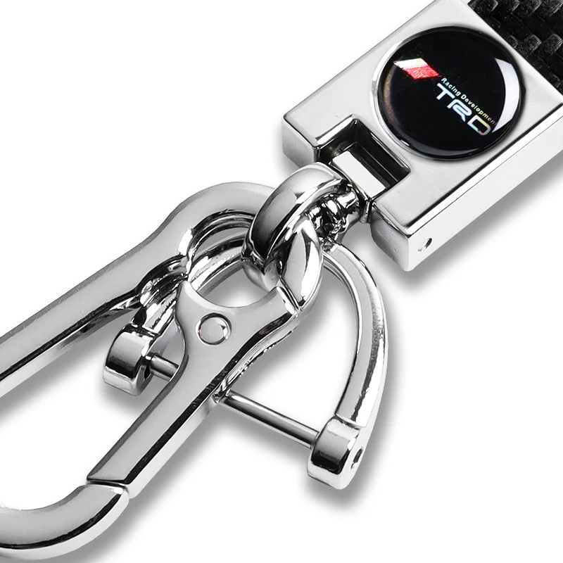 TOYOTA TRD Universal Chrome 3D Logo Carbon Fiber Look Black Leather Metal Gift Decor Quick Release Lanyard Keychain SUPRA COROLLA Camry - Image 2
