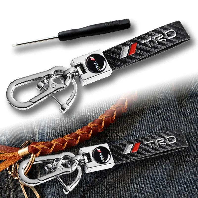 TOYOTA TRD Universal Chrome 3D Logo Carbon Fiber Look Black Leather Metal Gift Decor Quick Release Lanyard Keychain SUPRA COROLLA Camry - Image 3