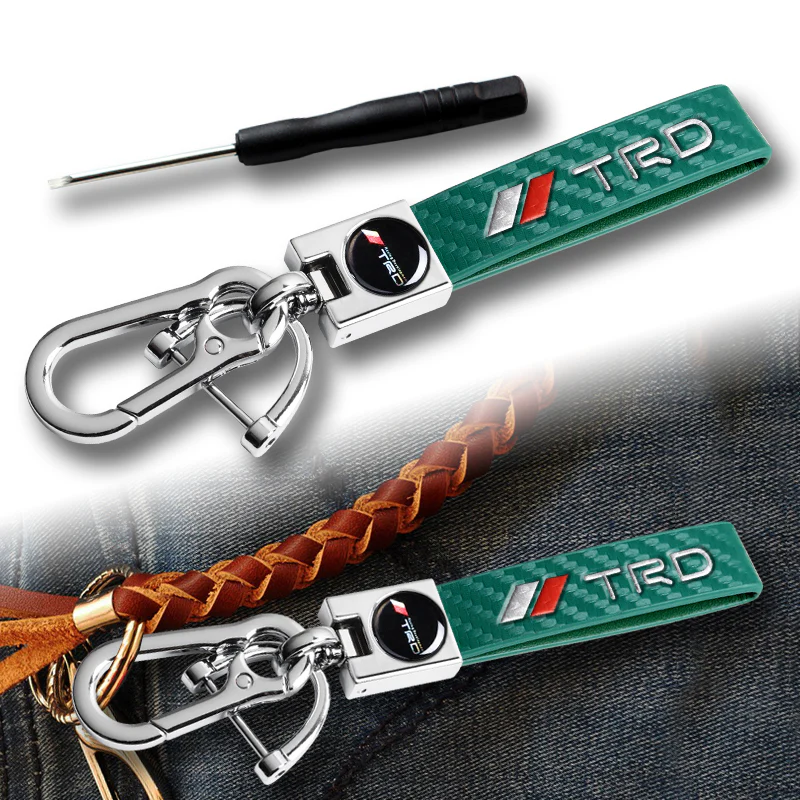 TOYOTA TRD Universal Chrome 3D Logo Carbon Fiber Look Green Leather Metal Gift Decor Quick Release Lanyard Keychain SUPRA COROLLA Camry - Image 2