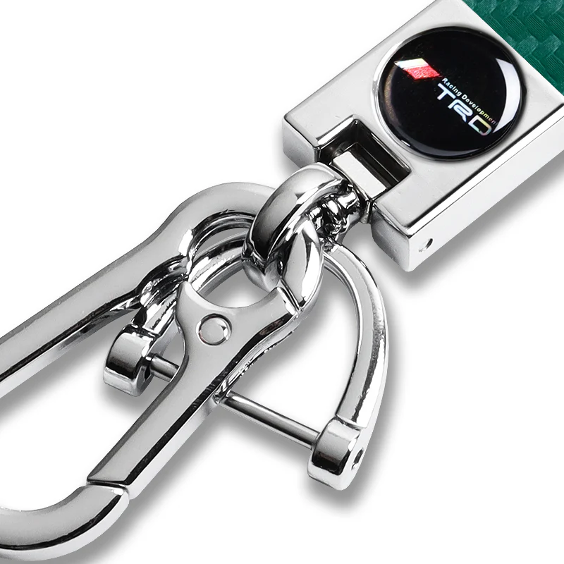 TOYOTA TRD Universal Chrome 3D Logo Carbon Fiber Look Green Leather Metal Gift Decor Quick Release Lanyard Keychain SUPRA COROLLA Camry - Image 4