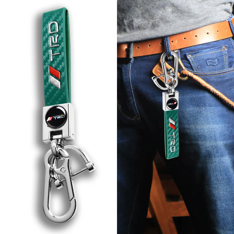 TOYOTA TRD Universal Chrome 3D Logo Carbon Fiber Look Green Leather Metal Gift Decor Quick Release Lanyard Keychain SUPRA COROLLA Camry - Image 5