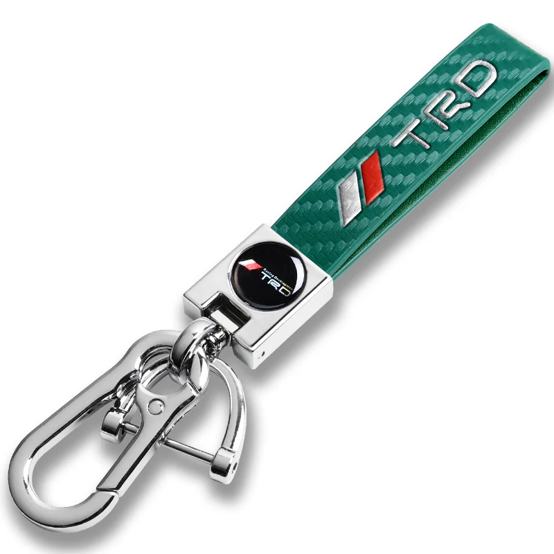 TOYOTA TRD Universal Chrome 3D Logo Carbon Fiber Look Green Leather Metal Gift Decor Quick Release Lanyard Keychain SUPRA COROLLA Camry - Image 7