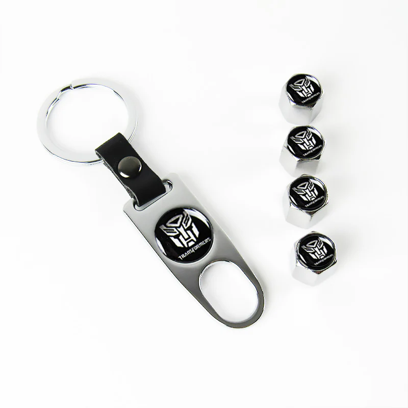Transformer AUTOBOT Silver Car Wheel Tire Valves Dust Stem Air Caps Keychain Emblem KEY FOB Set - US SELLER - Image 5
