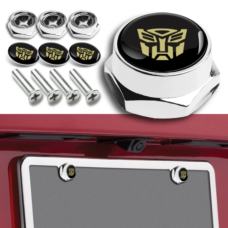 Transformers AUTOBOTS metal car license plate frame screw bolt cap cover Chrome - Image 2
