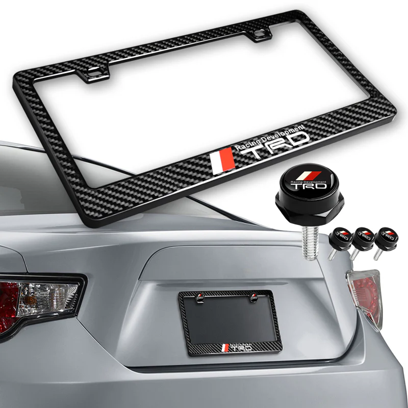 TRD 100% Real Carbon Fiber License Plate Frame 2 pcs with Caps Bolts & Screws SET - Image 3