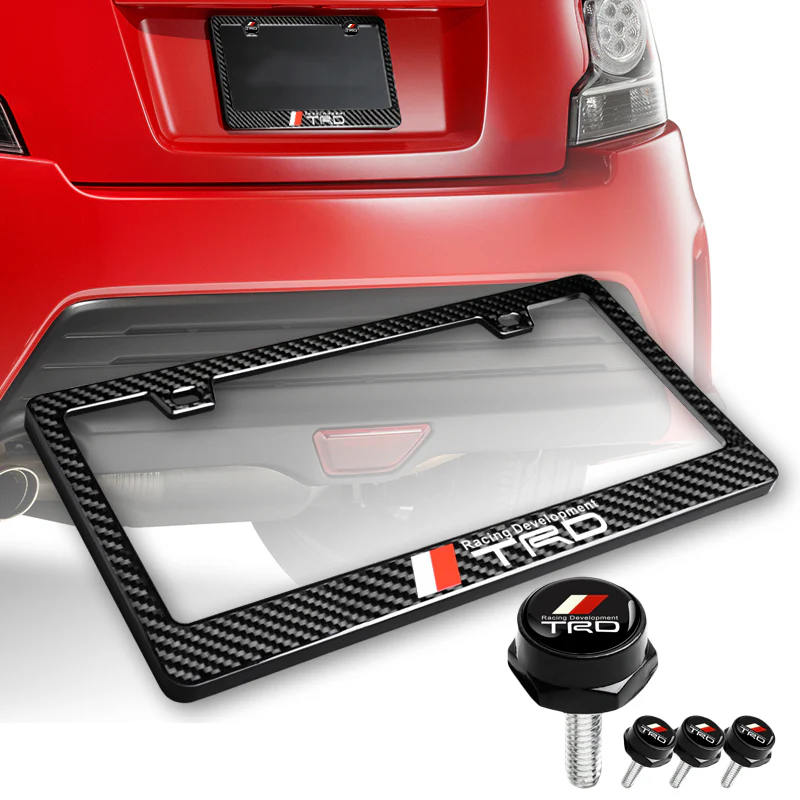 TRD 100% Real Carbon Fiber License Plate Frame 2 pcs with Caps Bolts & Screws SET - Image 4