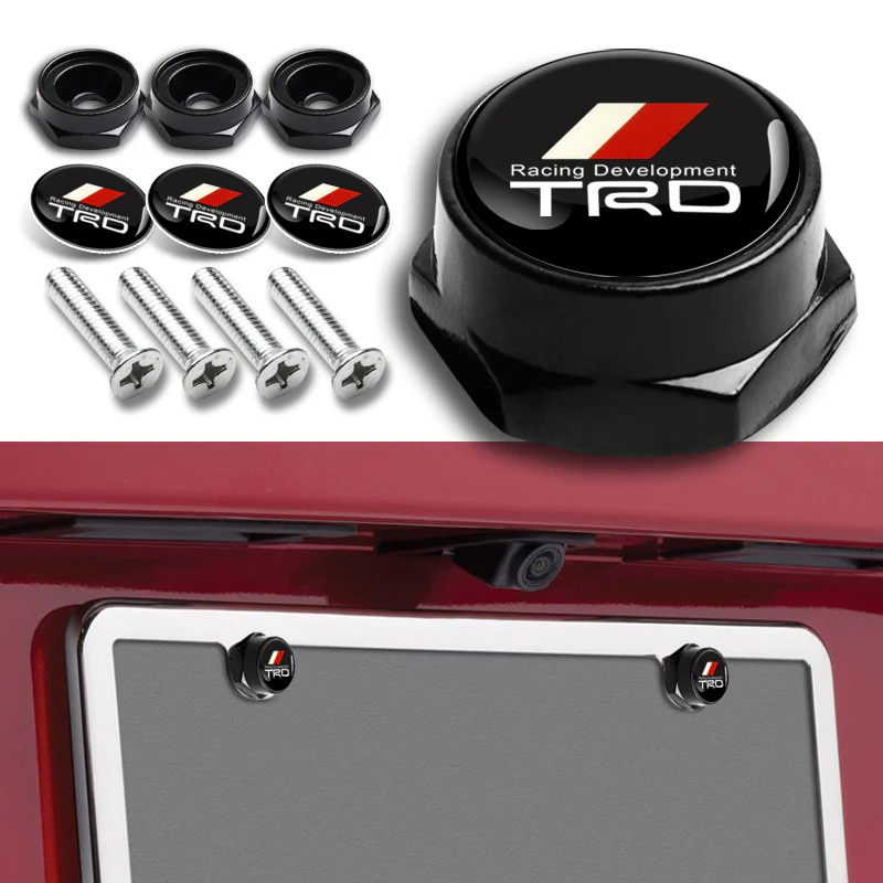 TRD 100% Real Carbon Fiber License Plate Frame 2 pcs with Caps Bolts & Screws SET - Image 5