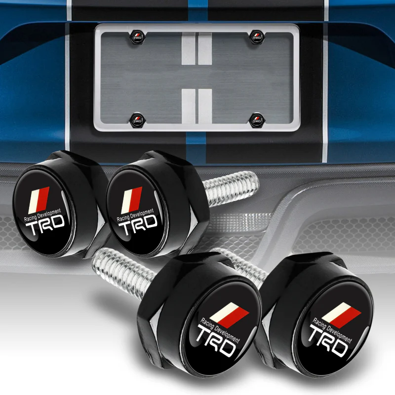 TRD 2 pcs Carbon Fiber Look High Quality ABS License Plate Frames with Caps Bolt Screw Set - Image 3
