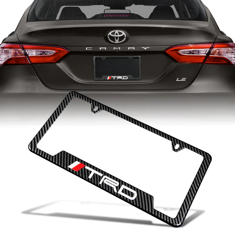 TRD 2 pcs Carbon Fiber Look High Quality ABS License Plate Frames with Caps Bolt Screw Set - Image 4