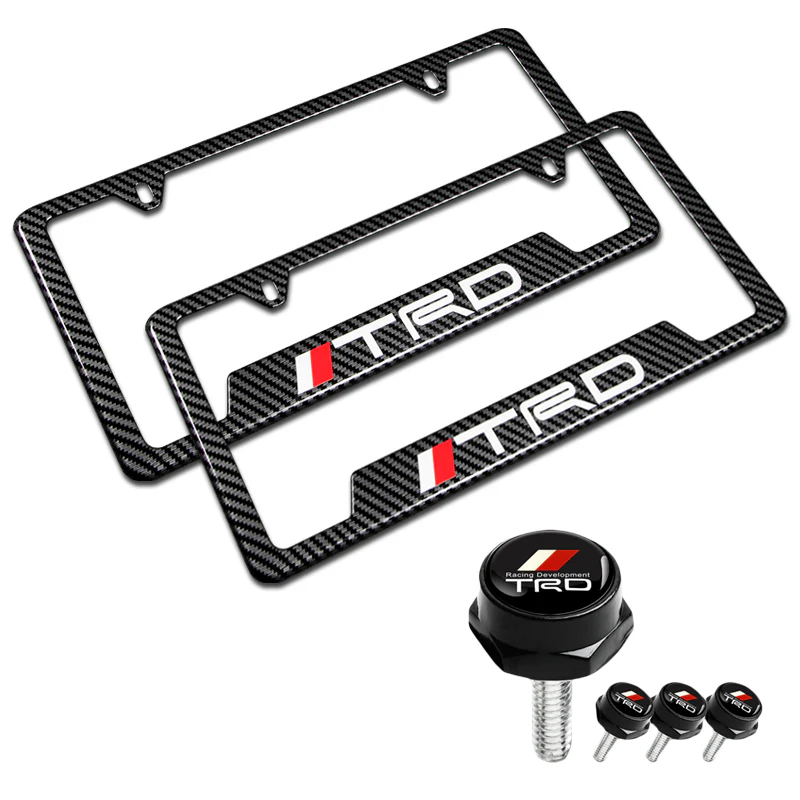 TRD 2 pcs Carbon Fiber Look High Quality ABS License Plate Frames with Caps Bolt Screw Set - Image 5