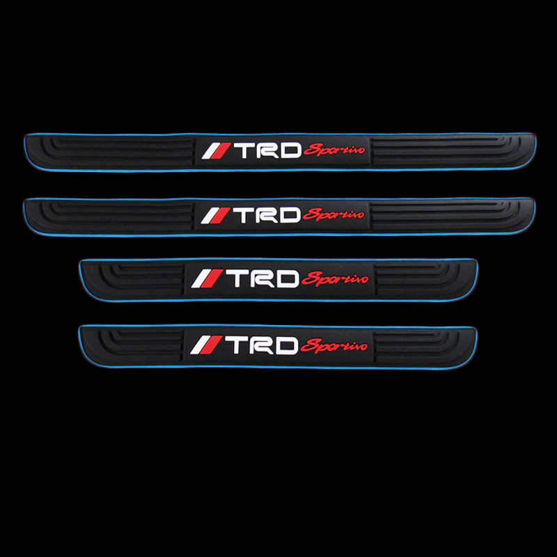 TRD Blue Border Rubber Car Door Scuff Sill Cover Panel Step Protector 4pcs Set - Image 2