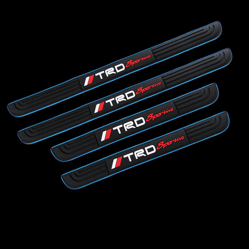 TRD Blue Border Rubber Car Door Scuff Sill Cover Panel Step Protector 4pcs Set - Image 6