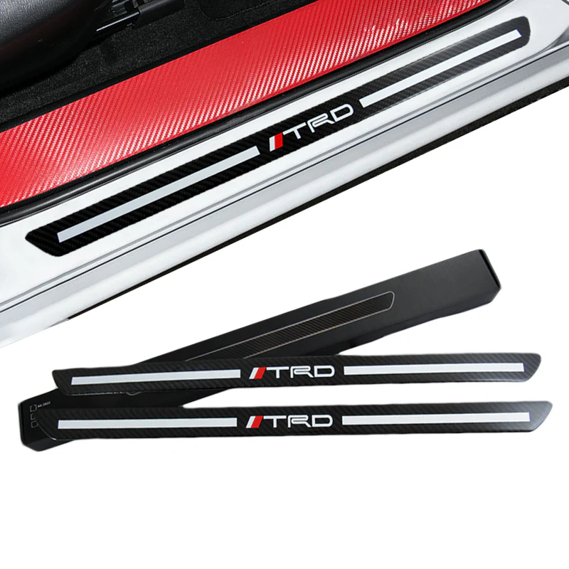 TRD Carbon Fiber Car Door Welcome Plate Sill Scuff Cover Panel Sticker 4PC Set with LED Coaster - Image 2
