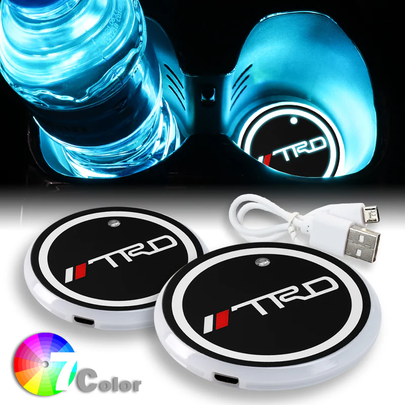 TRD Carbon Fiber Car Door Welcome Plate Sill Scuff Cover Panel Sticker 4PC Set with LED Coaster - Image 4