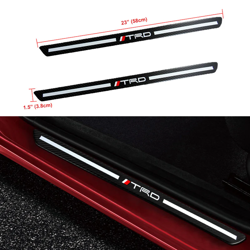 TRD Carbon Fiber Car Door Welcome Plate Sill Scuff Cover Panel Sticker 4PC Set with LED Coaster - Image 9