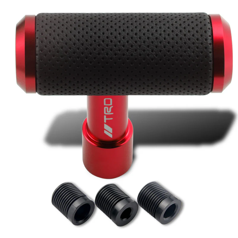 TRD Leather Car Shift Knob Aircraft Joystick Transmission Racing Gear Red - Image 2