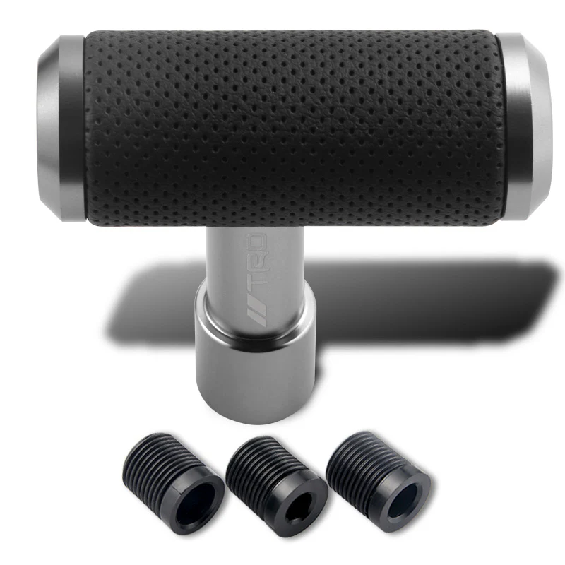 TRD Leather Car Shift Knob Aircraft Joystick Transmission Racing Gear Silver - Image 2
