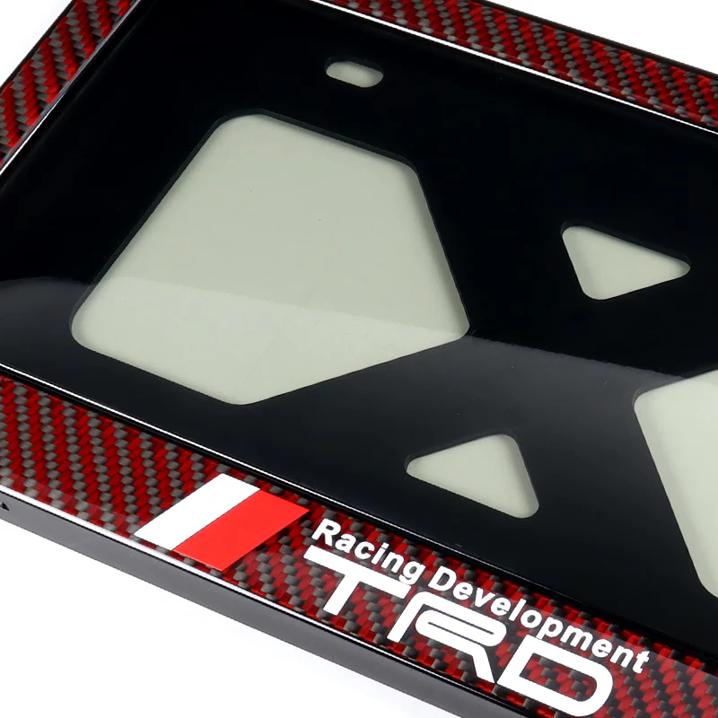 TRD Real Carbon Fiber License Plate Cover Protector Red Shield Frame with Bracket - Image 3
