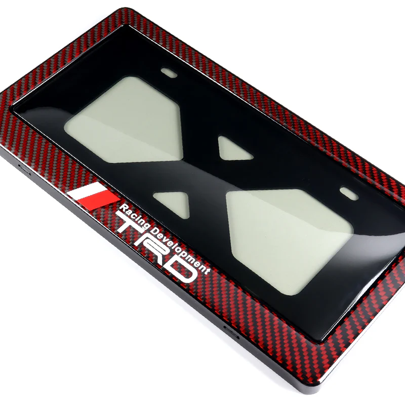TRD Real Carbon Fiber License Plate Cover Protector Red Shield Frame with Bracket - Image 6