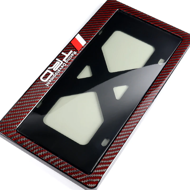TRD Real Carbon Fiber License Plate Cover Protector Red Shield Frame with Bracket - Image 7