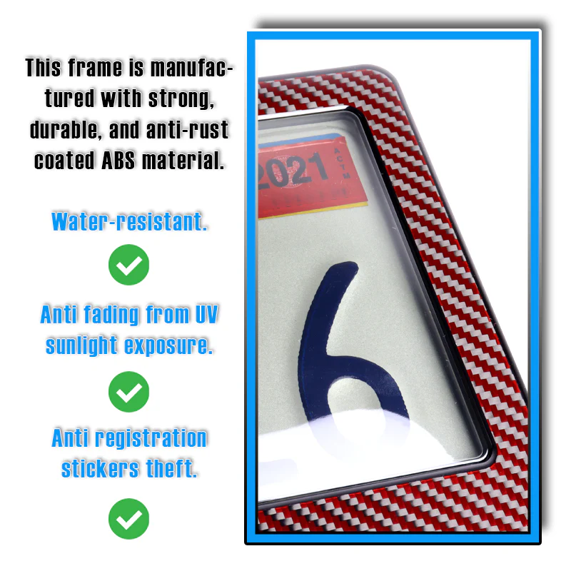 TRD Real Carbon Fiber License Plate Cover Protector Red Shield Frame with Bracket - Image 8