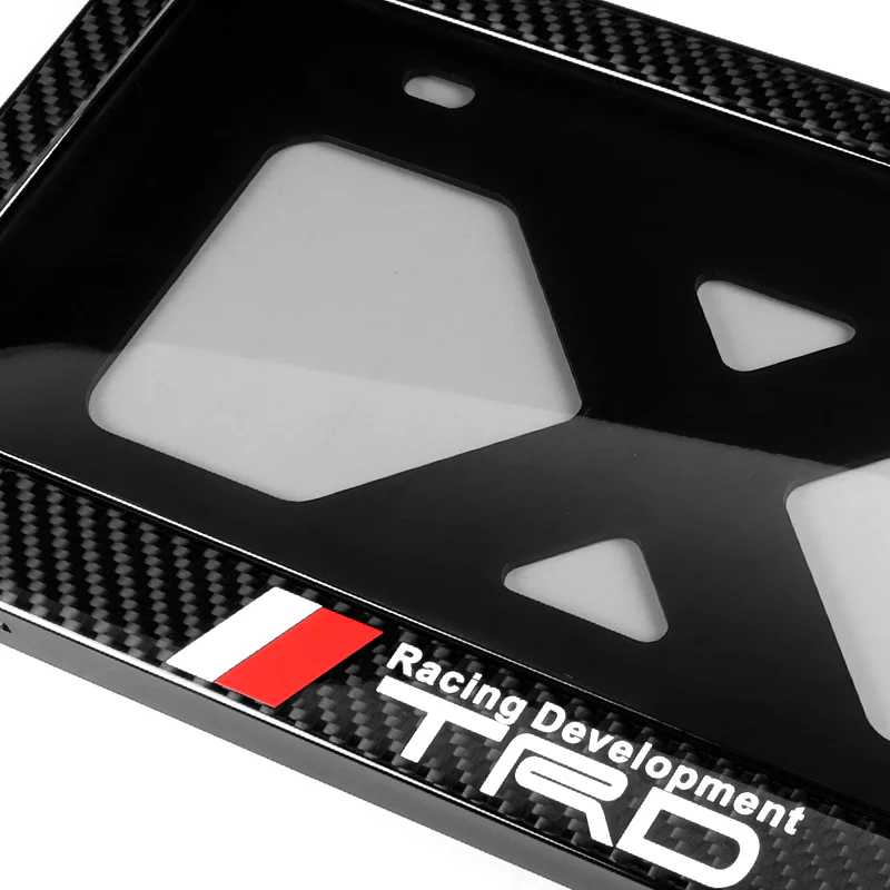 TRD Real Carbon Fiber License Plate Cover Protector Shield Frame with Bracket - Image 3