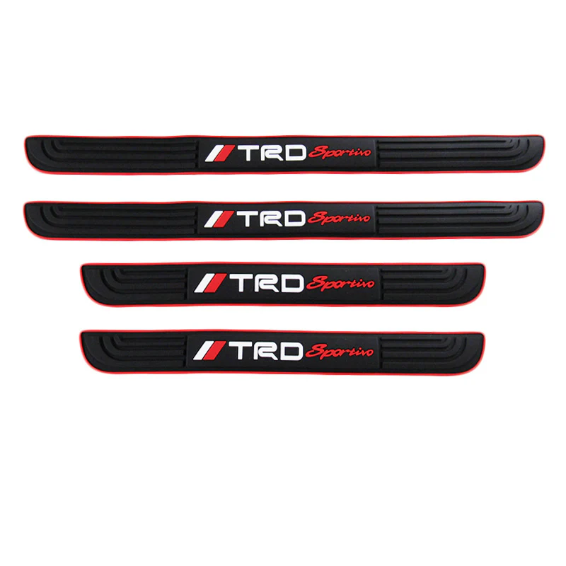 TRD Red Border Rubber Car Door Scuff Sill Cover Panel Step Protector 4pcs Set - Image 2