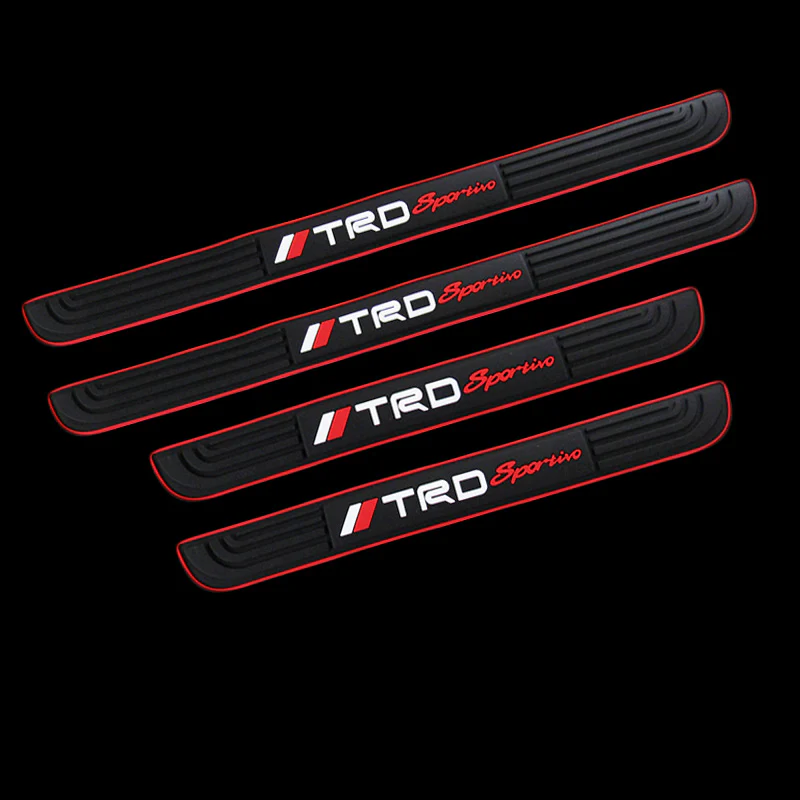 TRD Red Border Rubber Car Door Scuff Sill Cover Panel Step Protector 4pcs Set - Image 6