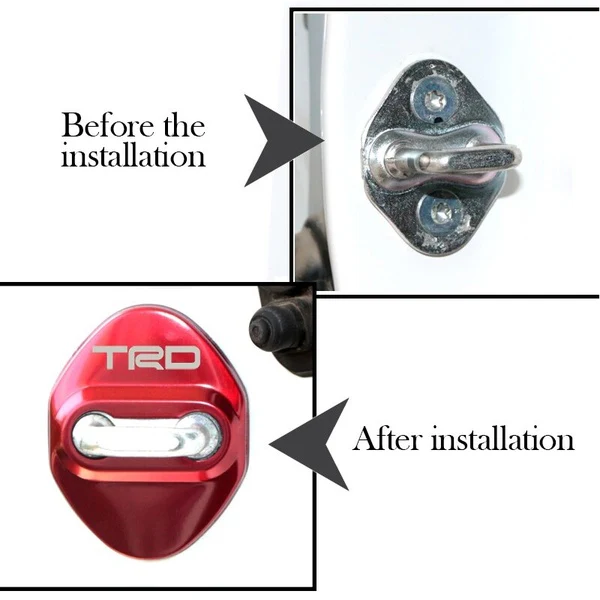 TRD Red Stainless Steel Door Lock Door Striker Cover Set - Image 5