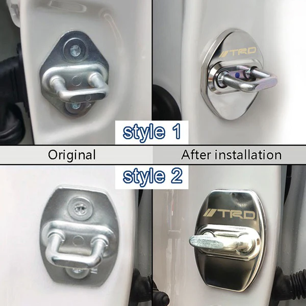 TRD Silver Stainless Steel Door Lock Door Striker Cover Set - Image 6