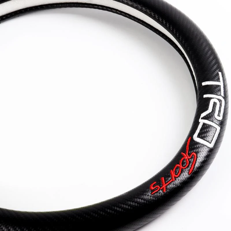 TRD Sports Set of Car 15" Steering Wheel Cover Carbon Fiber Style Leather with TOYOTA Seat Belt Covers - Image 2