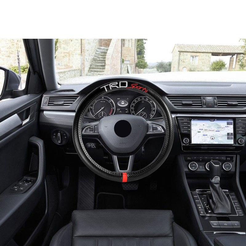 TRD Sports Set of Car 15" Steering Wheel Cover Carbon Fiber Style Leather with TOYOTA Seat Belt Covers - Image 3