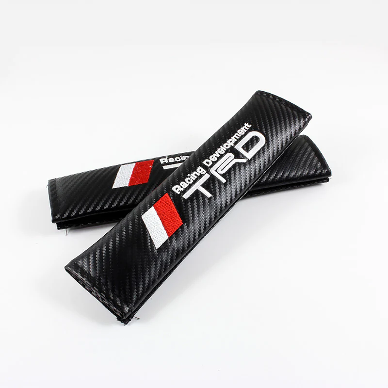 TRD Sports Set of Car 15" Steering Wheel Cover Carbon Fiber Style Leather with TRD Seat Belt Covers - Image 4