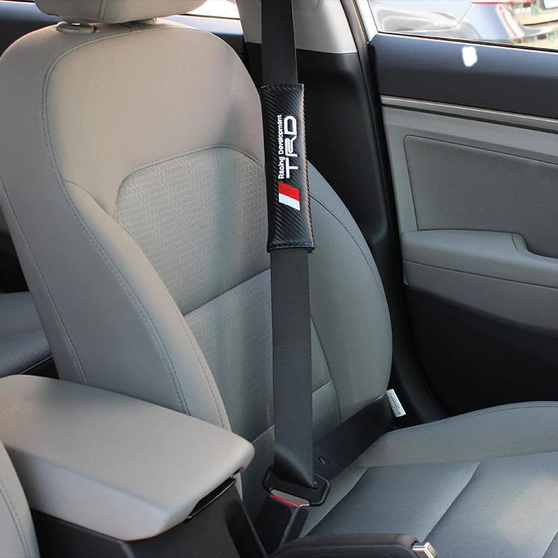 TRD TOYOTA Set of Car 15" Steering Wheel Cover Carbon Fiber Style Leather with Seat Belt Covers - Image 8