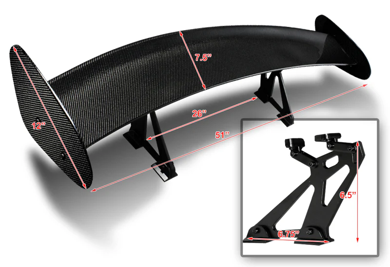 Type-4 GT-Style Adjustable Bracket Rear Trunk Lip Universal Spoiler Wing 51" -Real Carbon Fiber - Image 5