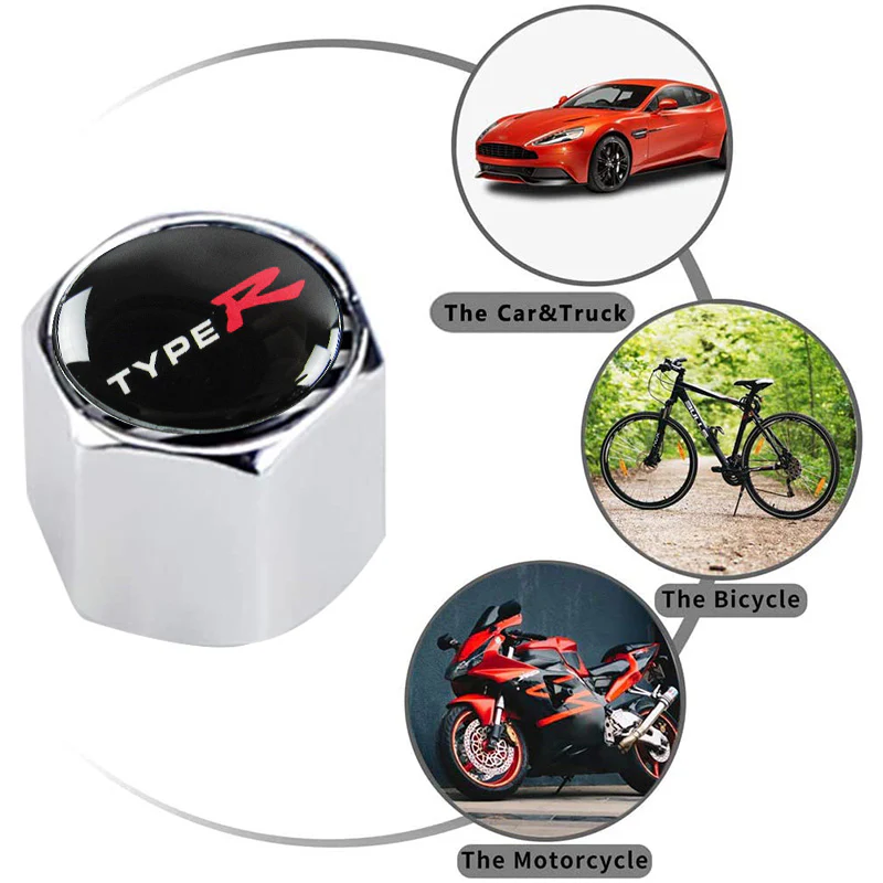 TYPE R Logo Honda Civic Car Wheel Tire Valves Dust Stem Air Caps Keychain Emblem KEY FOB Silver Set - US SELLER - Image 4