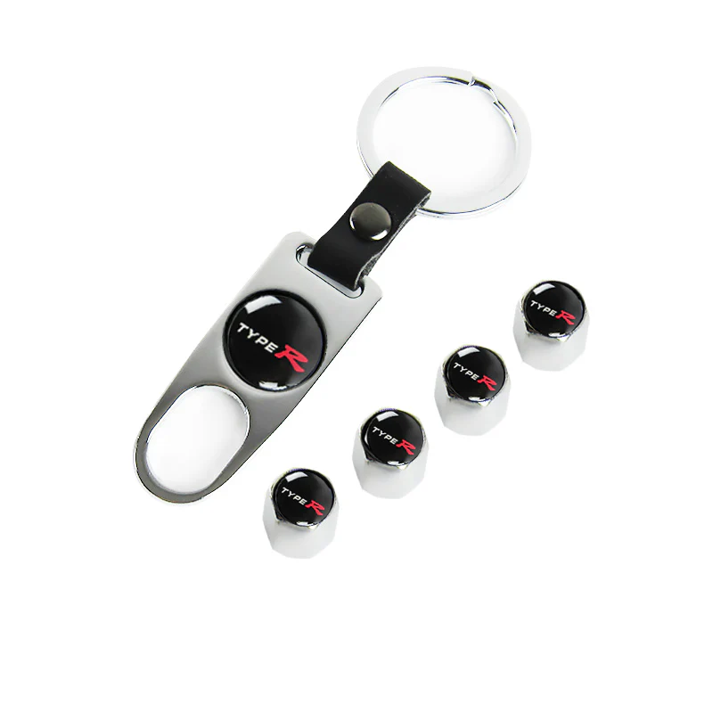 TYPE R Logo Honda Civic Car Wheel Tire Valves Dust Stem Air Caps Keychain Emblem KEY FOB Silver Set - US SELLER - Image 5