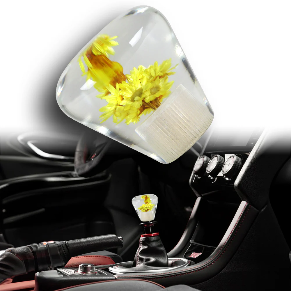 Unique JDM Clear Real Flower Diamond Shape Car Manual Gear Stick Shift Knob 50mm - Image 3