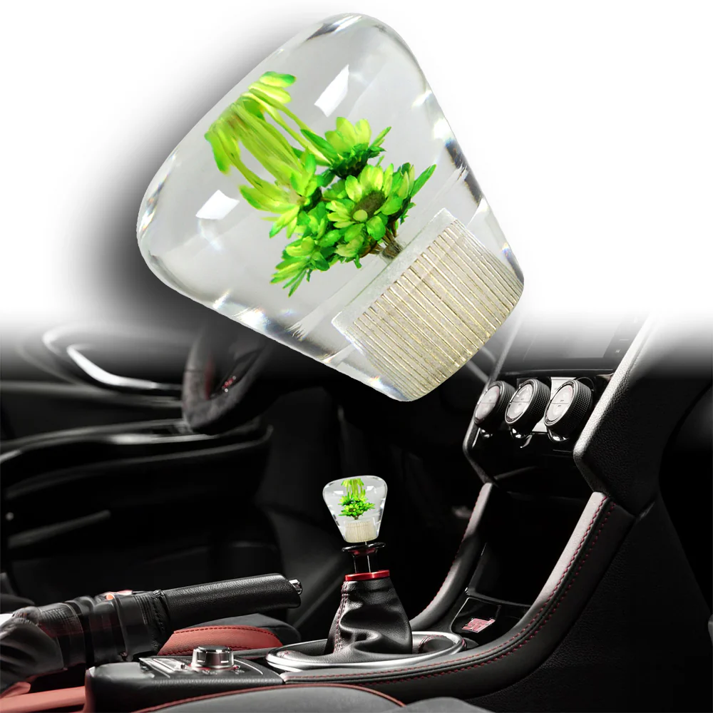 Unique JDM Clear Real Flower Diamond Shape Car Manual Gear Stick Shift Knob 50mm - Image 4