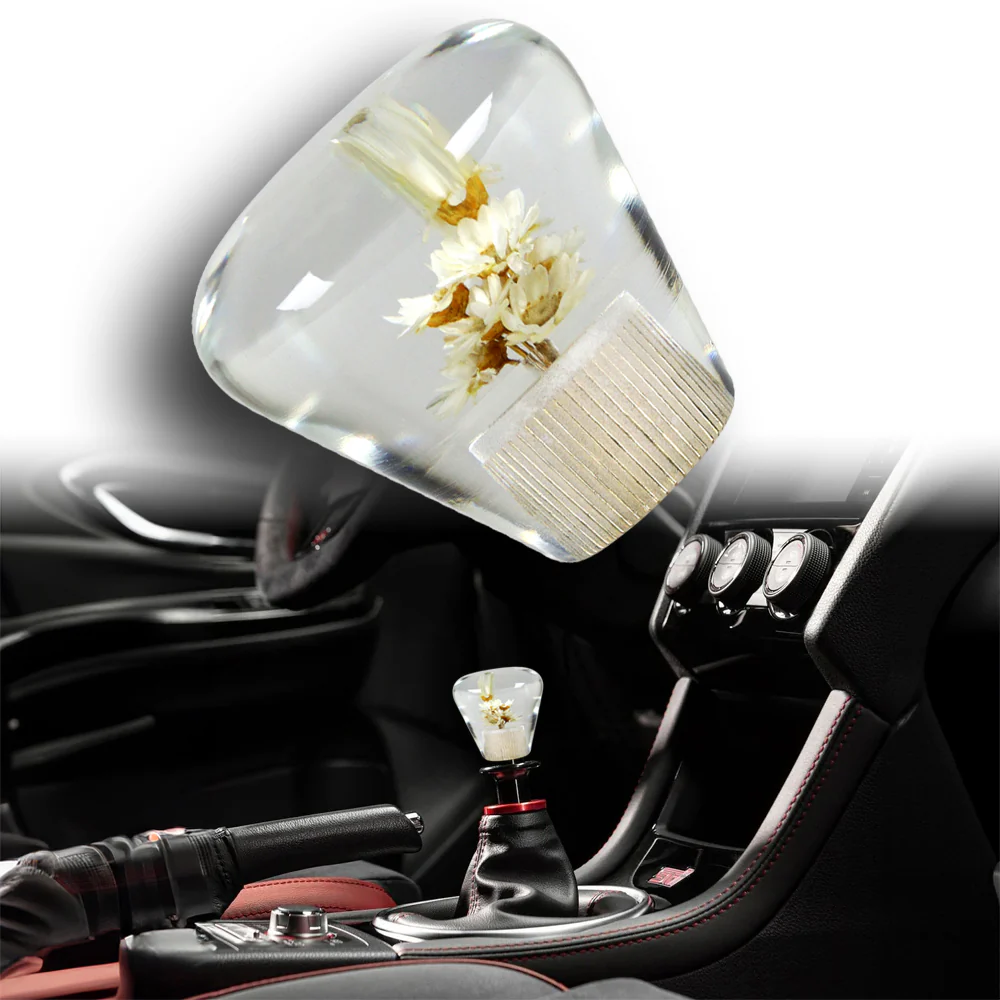 Unique JDM Clear Real Flower Diamond Shape Car Manual Gear Stick Shift Knob 50mm - Image 6