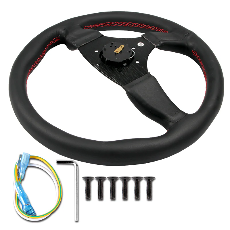 UNIVERSAL 350mm 14" SPOON SPORT STYLE Deep Dish Leather Steering Wheel For HONDA - Image 4