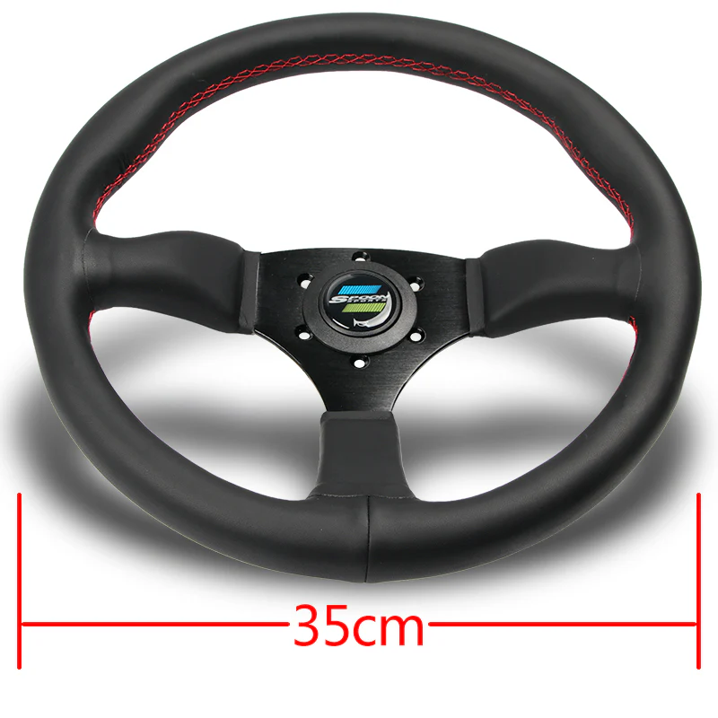 UNIVERSAL 350mm 14" SPOON SPORT STYLE Deep Dish Leather Steering Wheel For HONDA - Image 6